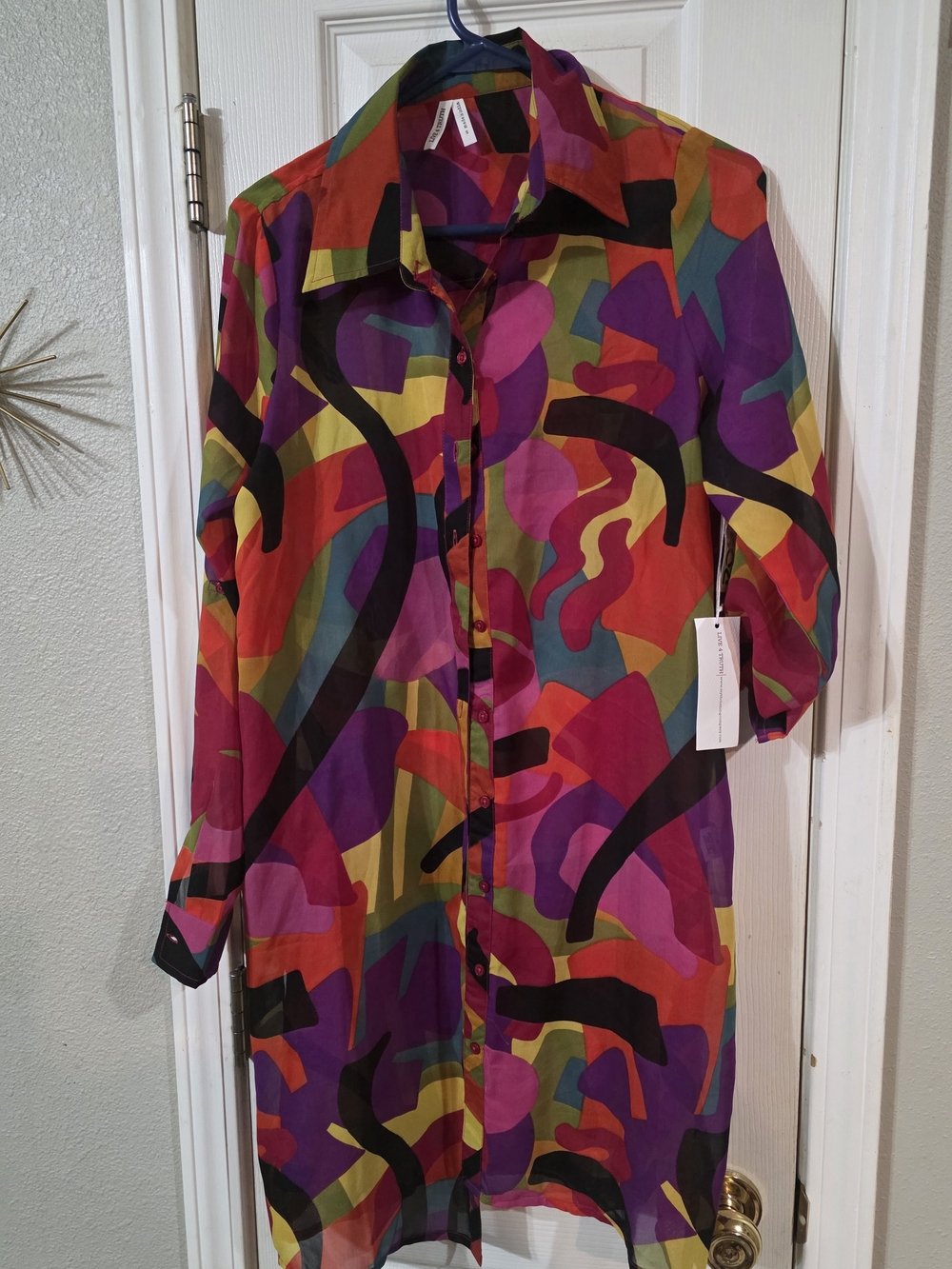 Vibrant Abstract Print Button-Front Shirt Dress